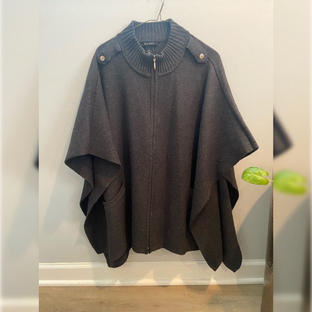 White House Black Market Charcoal Zipper Poncho